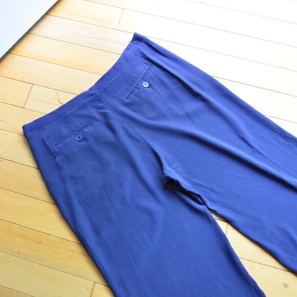 Joie Genesa 100% Silk Wide Leg Button Top Cutoff Capri Comfy Pants Blue Size 10 - Picture 8 of 8